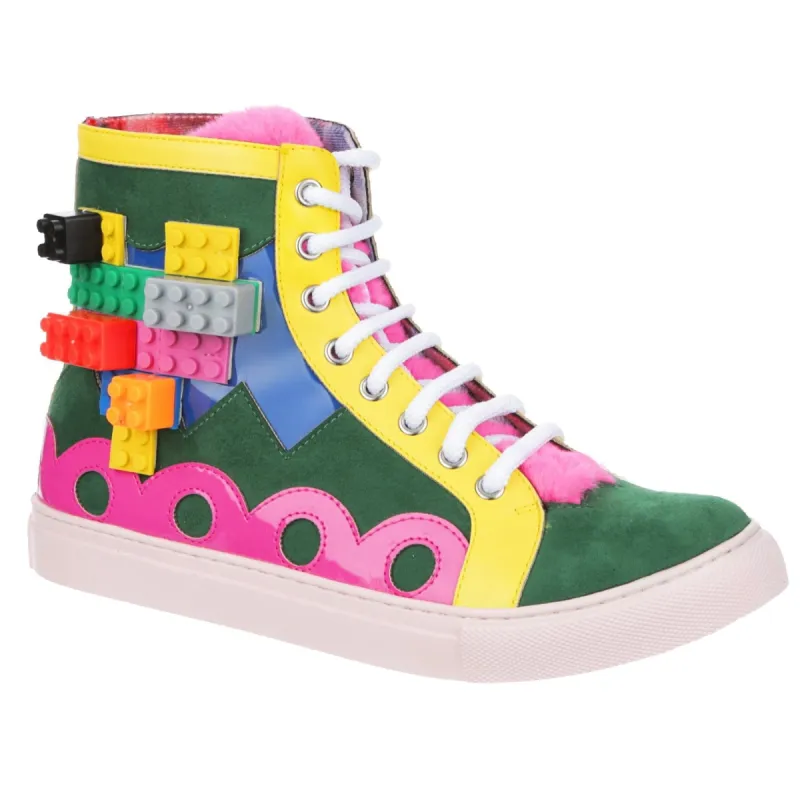 Irregular Choice Womens Colourful Kingdom High Top Trainers - Pink / Yellow / Green / Blue sold by The Foot Factory