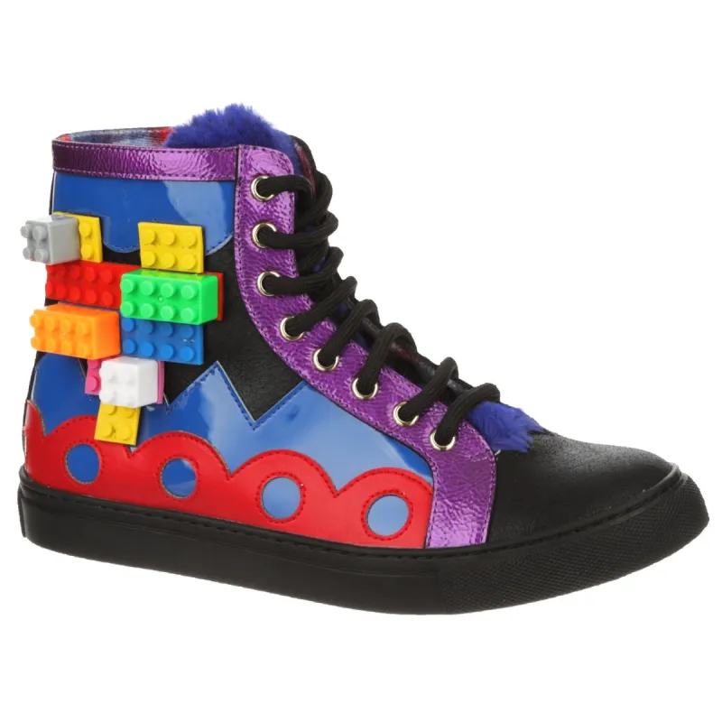 Irregular Choice Womens Colourful Kingdom High Top Trainers - Black / Blue / Purple sold by The Foot Factory