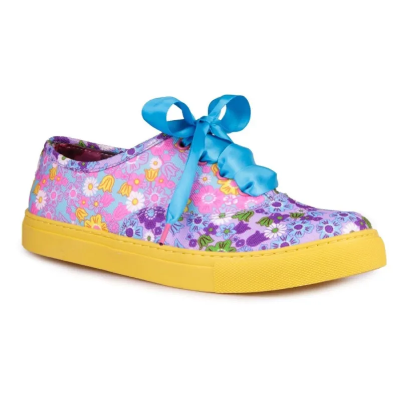 Irregular Choice Womens Top Of The World Trainer - Blue Flower sold by The Foot Factory