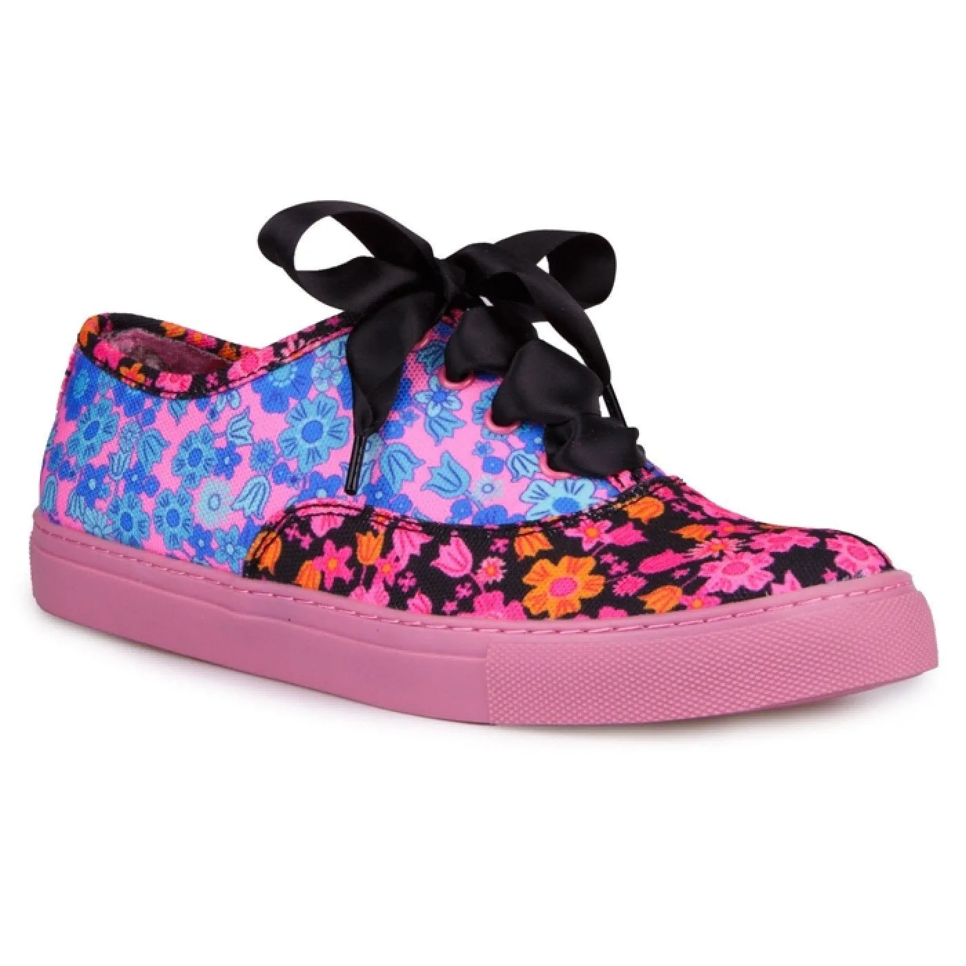 Irregular Choice Womens Top Of The World Trainer - Blue / Black Flower sold by The Foot Factory