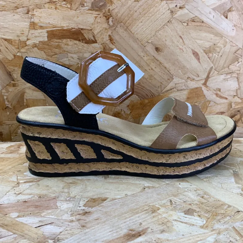 Rieker Womens Fashion Wedged Sandal - Beige sold by The Foot Factory