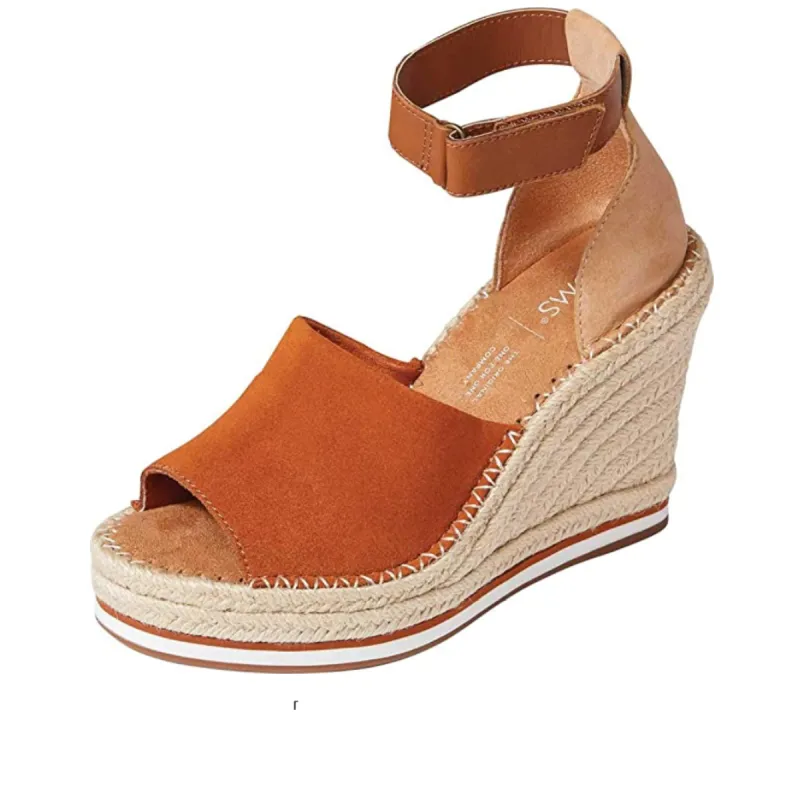 TOMS - Marisol Wedge Ankle Strap Sandal - Brown Suede sold by The Foot Factory