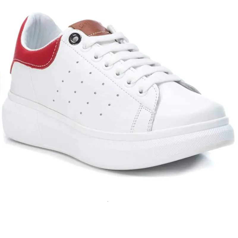 Carmela Womens Leather Platform Trainers - White sold by The Foot Factory