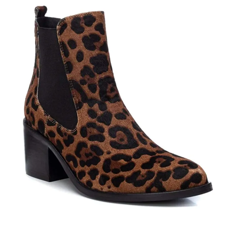 Carmela Womens Leather Leopard Print Boots - Tan / Black sold by The Foot Factory