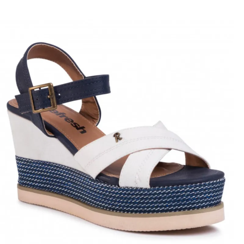 Refresh Womens Platform Wedge Sandals - White / Navy sold by The Foot Factory