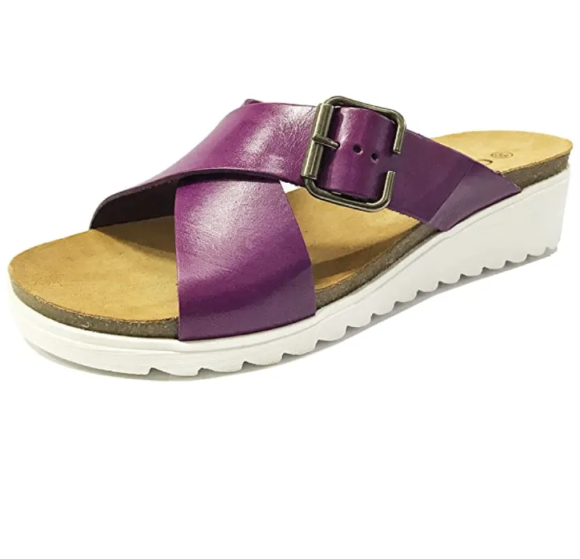 Oak & Hyde Amalfi - Vintage Lilac Leather Wedge Sandal sold by The Foot Factory