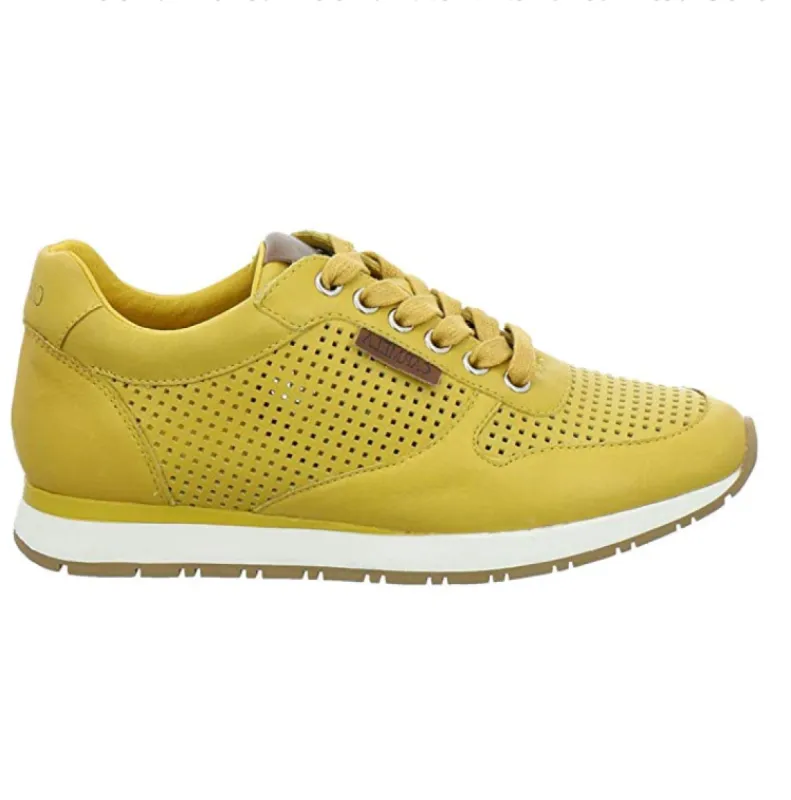 Carmela Womens Leather Trainers - Mustard Yellow sold by The Foot Factory