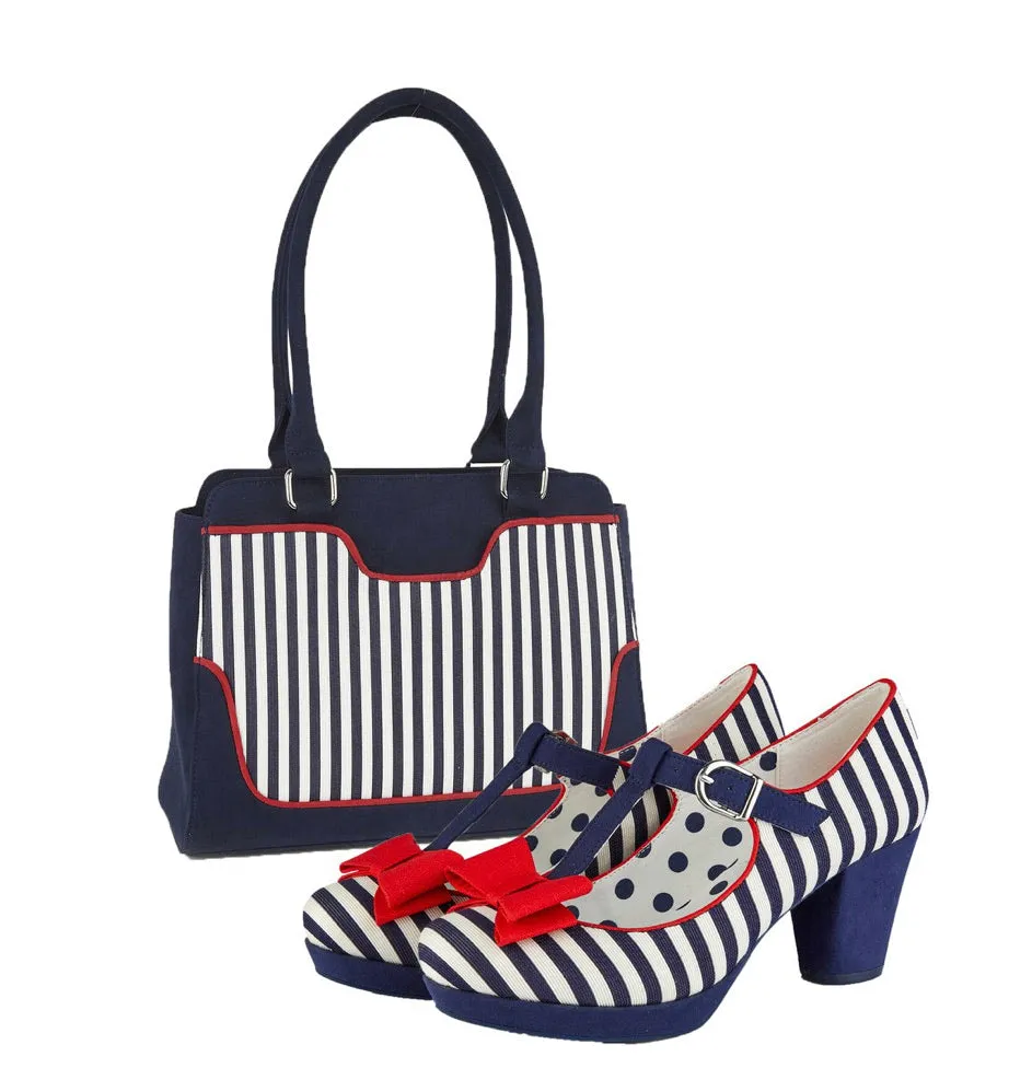 Ruby Shoo Jazz Mid Heel - Navy Stripe sold by The Foot Factory product image thumbnail 4