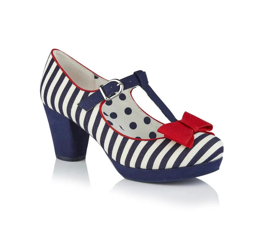 Ruby Shoo Jazz Mid Heel - Navy Stripe sold by The Foot Factory product image thumbnail 2