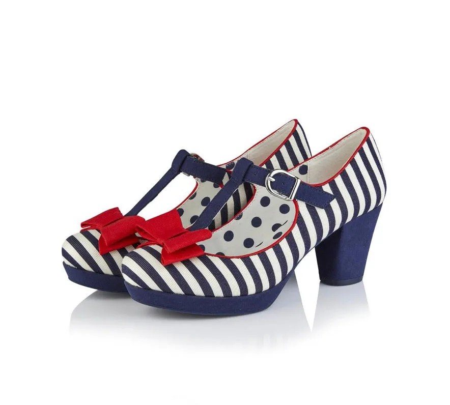 Ruby Shoo Jazz Mid Heel - Navy Stripe sold by The Foot Factory