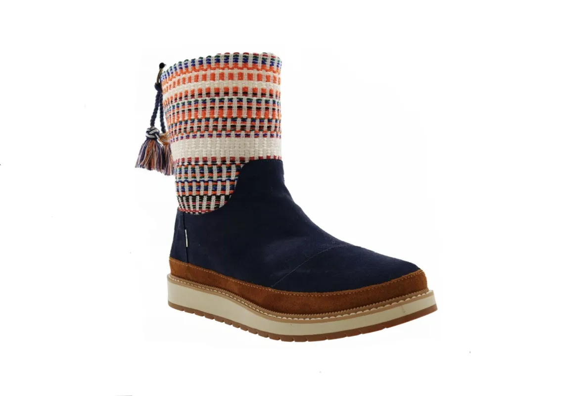 Toms Womens Makenna Water Resistant Suede Boots - Navy / Nepal Tweed sold by The Foot Factory