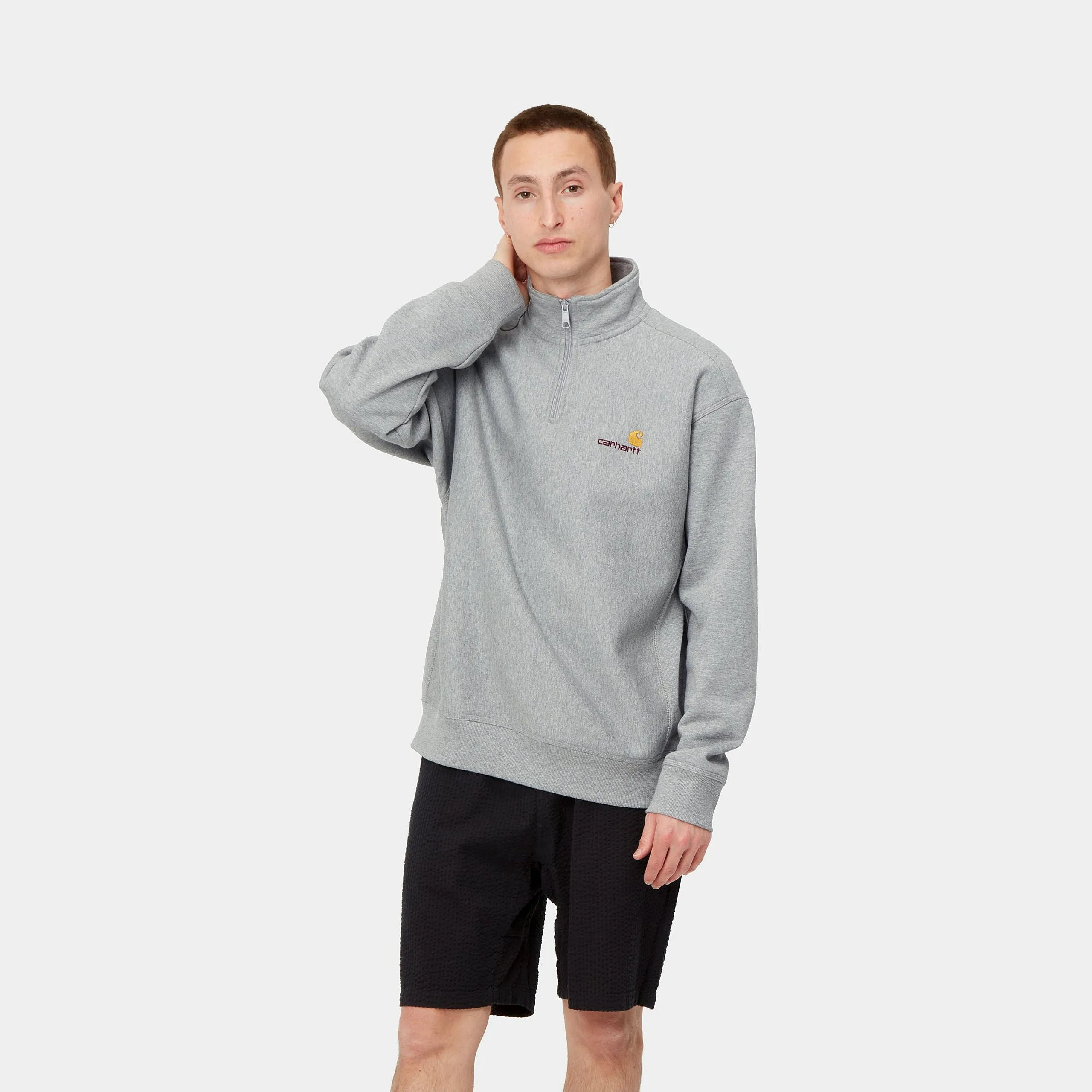 Carhartt WIP Mens Half Zip American Script Sweat Top - Grey Heather sold by The Foot Factory product image thumbnail 3