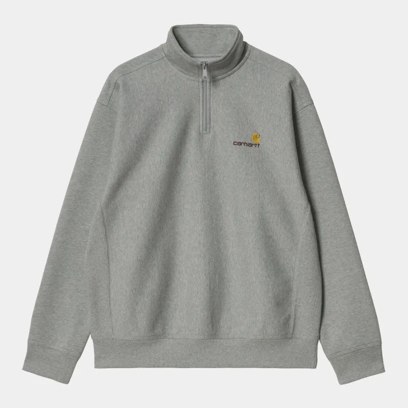 Carhartt WIP Mens Half Zip American Script Sweat Top - Grey Heather sold by The Foot Factory