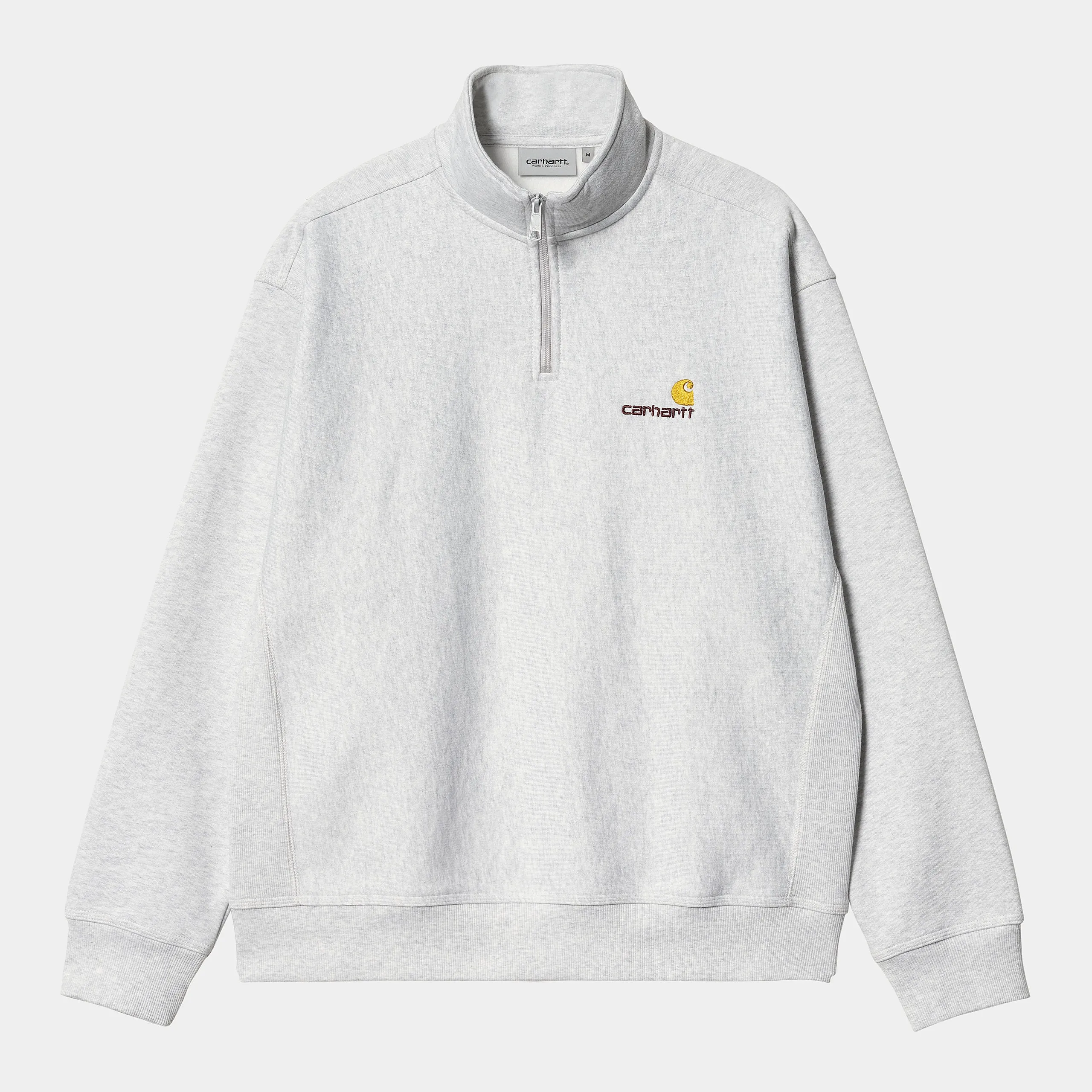 Carhartt WIP Mens Half Zip American Script Sweat Top - Ash Heather sold by The Foot Factory