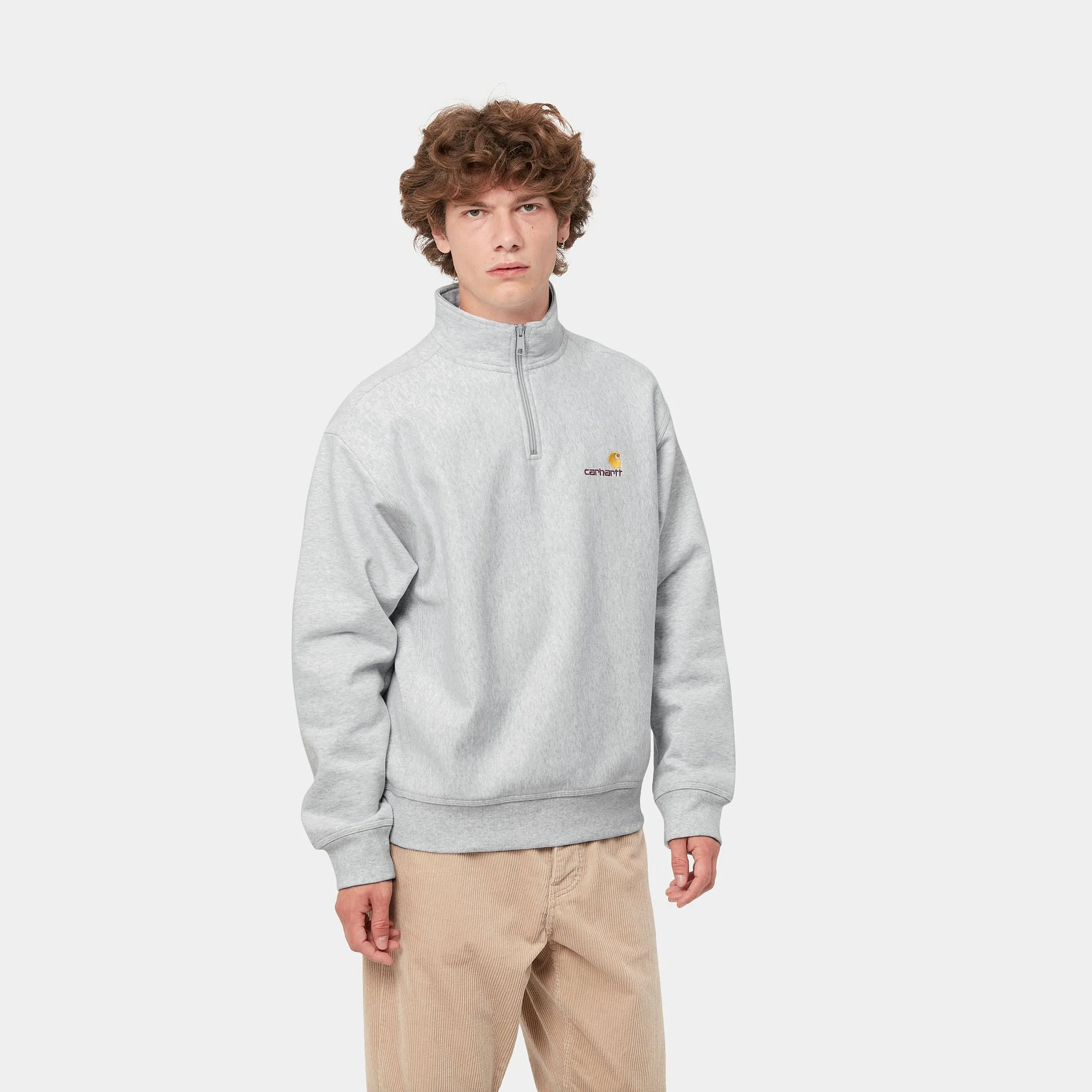 Carhartt WIP Mens Half Zip American Script Sweat Top - Ash Heather sold by The Foot Factory product image thumbnail 5