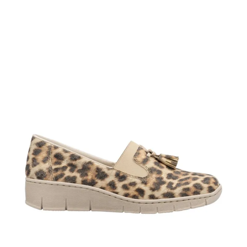 Rieker Womens Slip On Animal Print Wedge Shoe - Beige sold by The Foot Factory