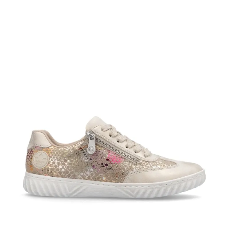 Rieker Womens Metallic Print Trainers - Beige sold by The Foot Factory