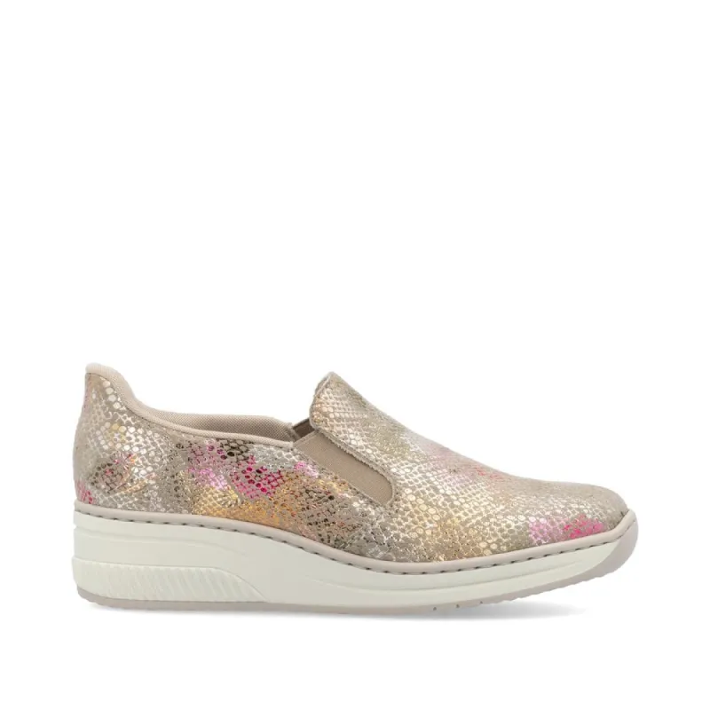 Rieker Womens Slip On Wedge Trainers - Metallic sold by The Foot Factory