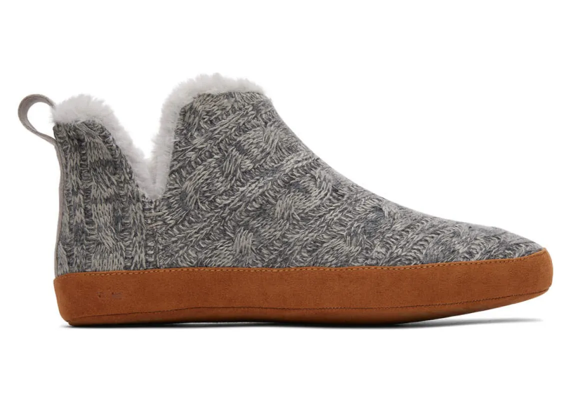TOMS Womens Lola Cable Knit Slippers - Grey sold by The Foot Factory