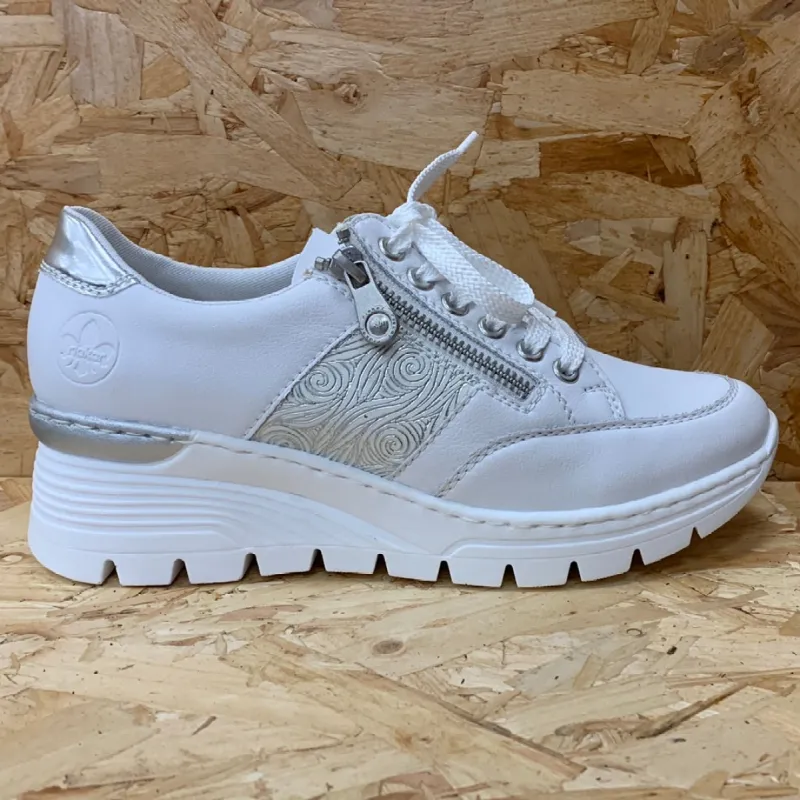 Rieker Womens Fashion Wedged Heel Trainers - White sold by The Foot Factory