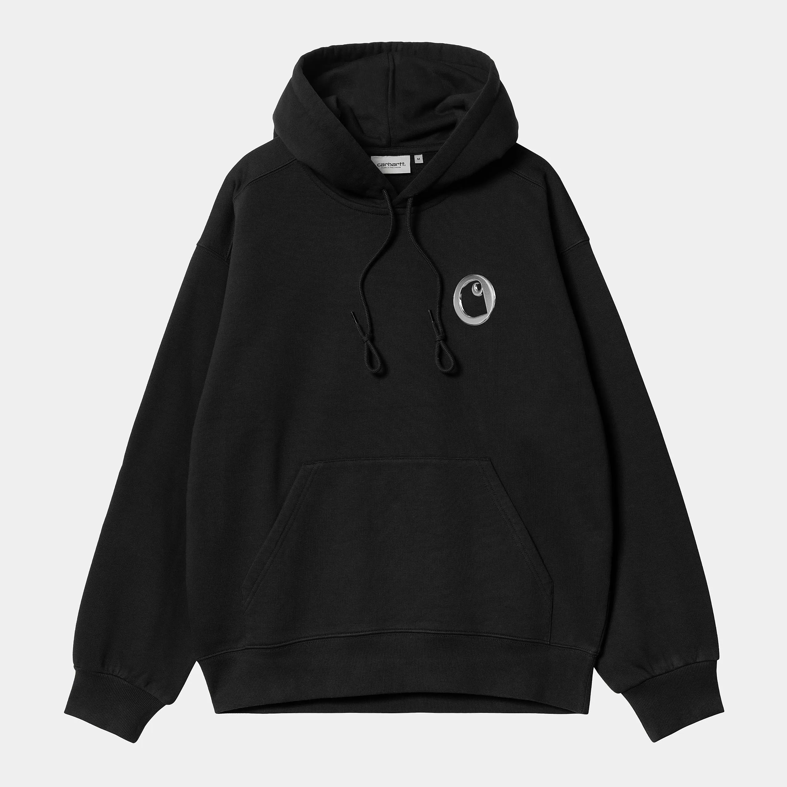 Carhartt WIP Mens Charm Link Hoodie - Black / Silver Stone Washed sold by The Foot Factory
