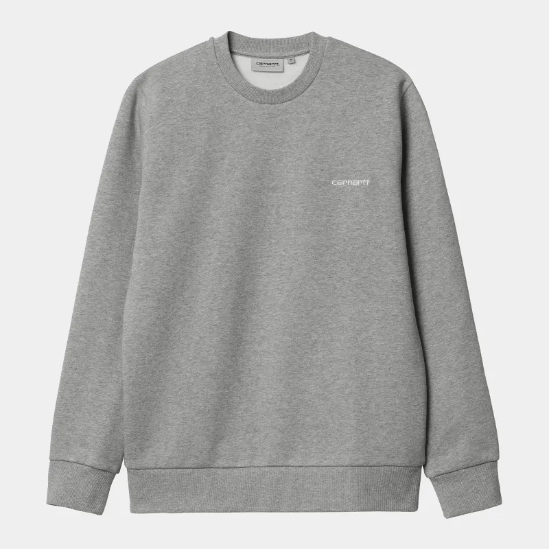 Carhartt WIP Mens Script Embroidery Sweat Top - Grey Heather / White sold by The Foot Factory