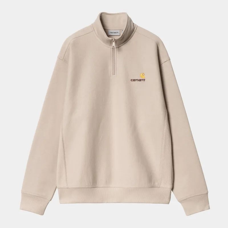 Carhartt WIP Mens Half Zip American Script Sweat Top - Fleur De Sel sold by The Foot Factory