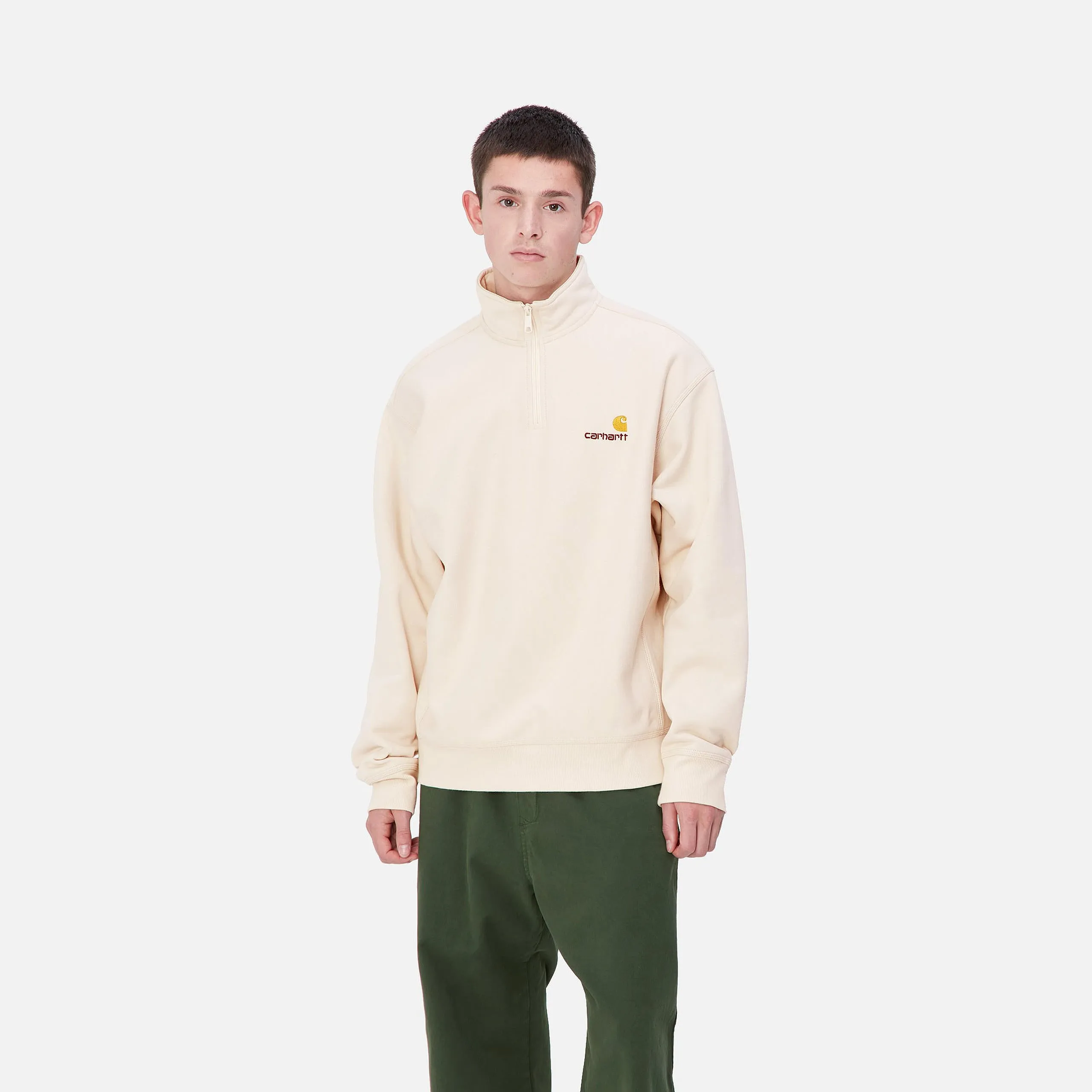 Carhartt WIP Mens Half Zip American Script Sweat Top - Moonbeam sold by The Foot Factory product image thumbnail 3