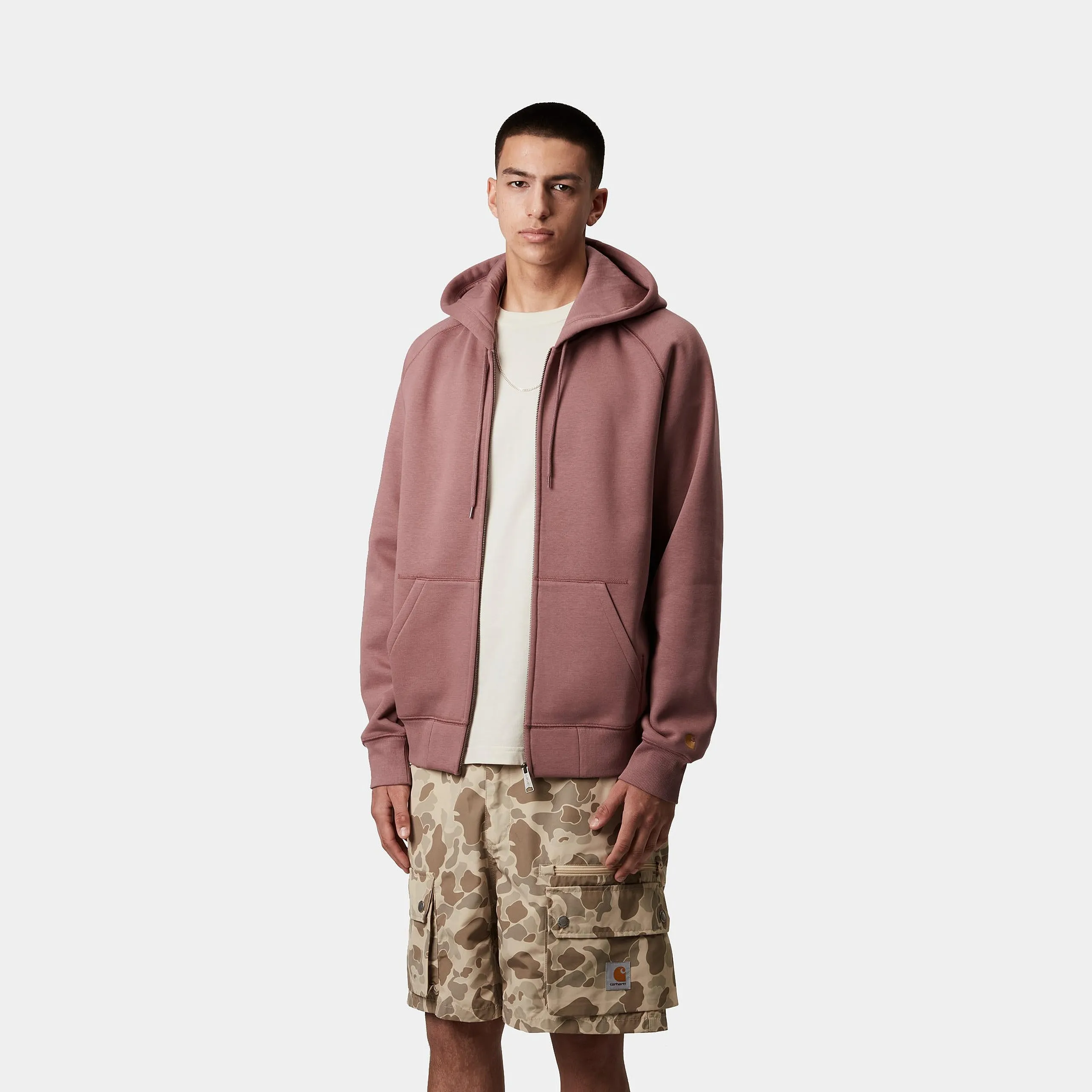 Carhartt WIP Mens Chase Zip Front Jacket Hoodie - Dusky Pink