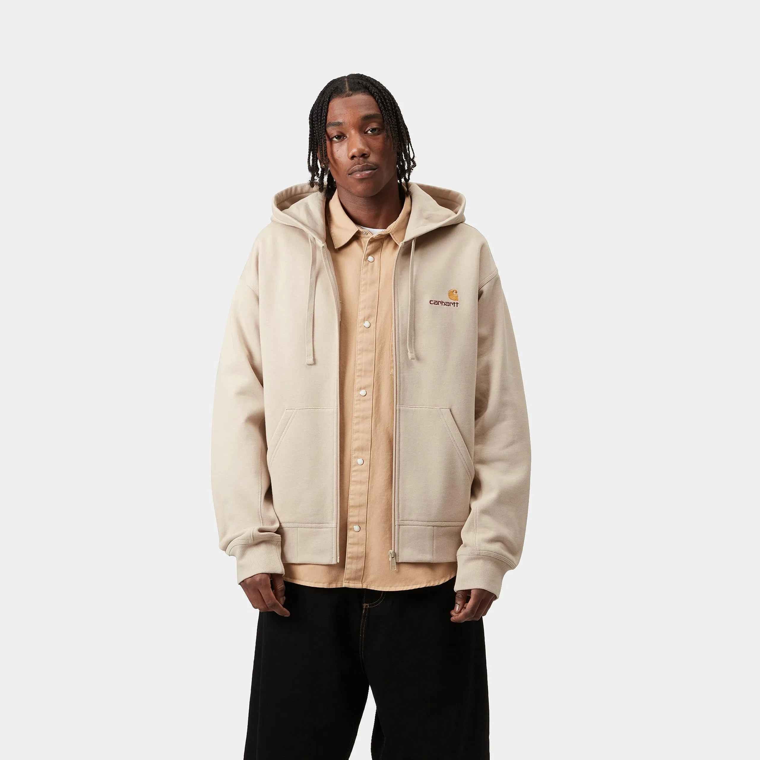 Carhartt WIP Mens American Script Zip Front Jacket Hoodie - Fleur De Sel sold by The Foot Factory product image thumbnail 3