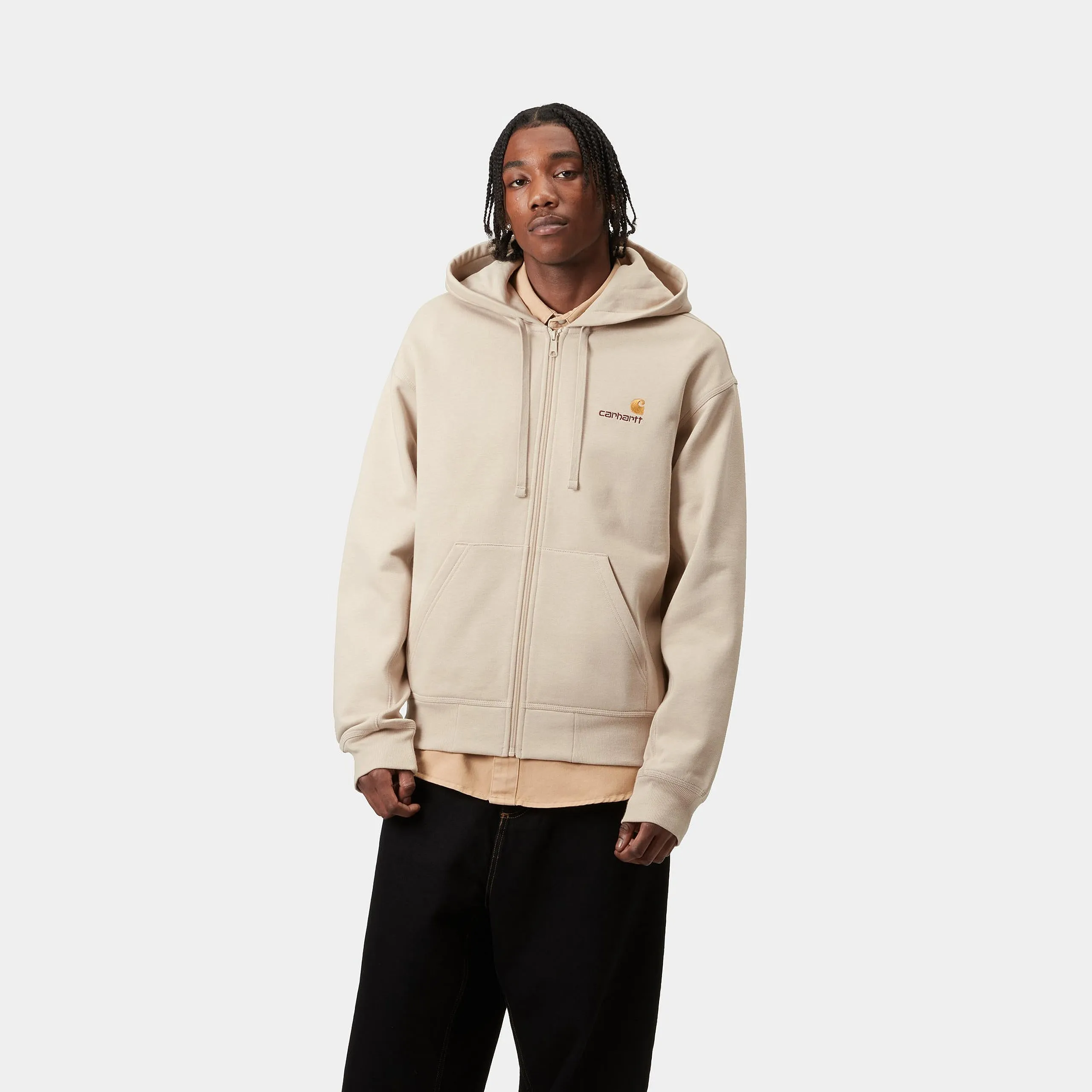 Carhartt WIP Mens American Script Zip Front Jacket Hoodie - Fleur De Sel sold by The Foot Factory product image thumbnail 5