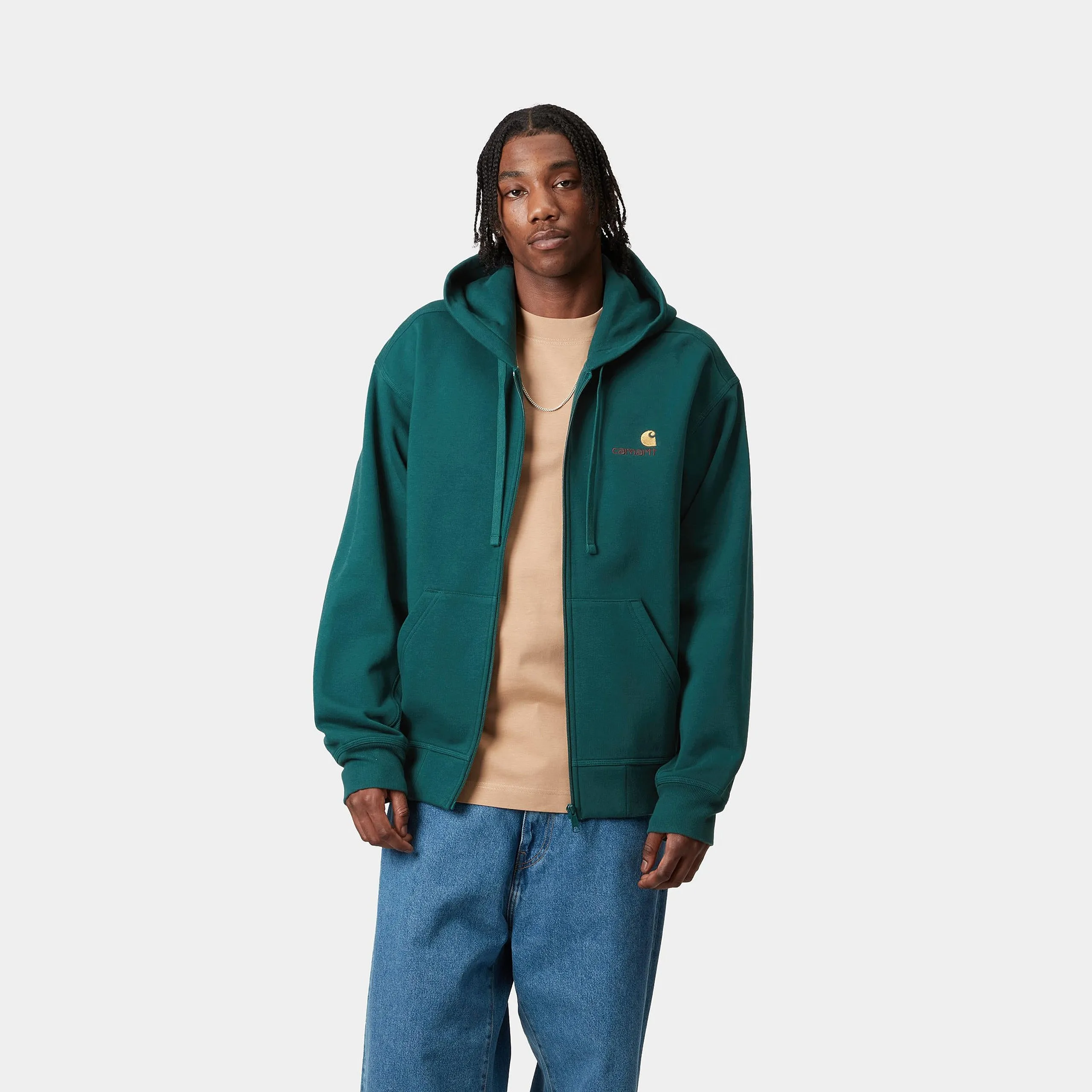Carhartt WIP Mens American Script Zip Front Jacket Hoodie - Malachite sold by The Foot Factory product image thumbnail 3