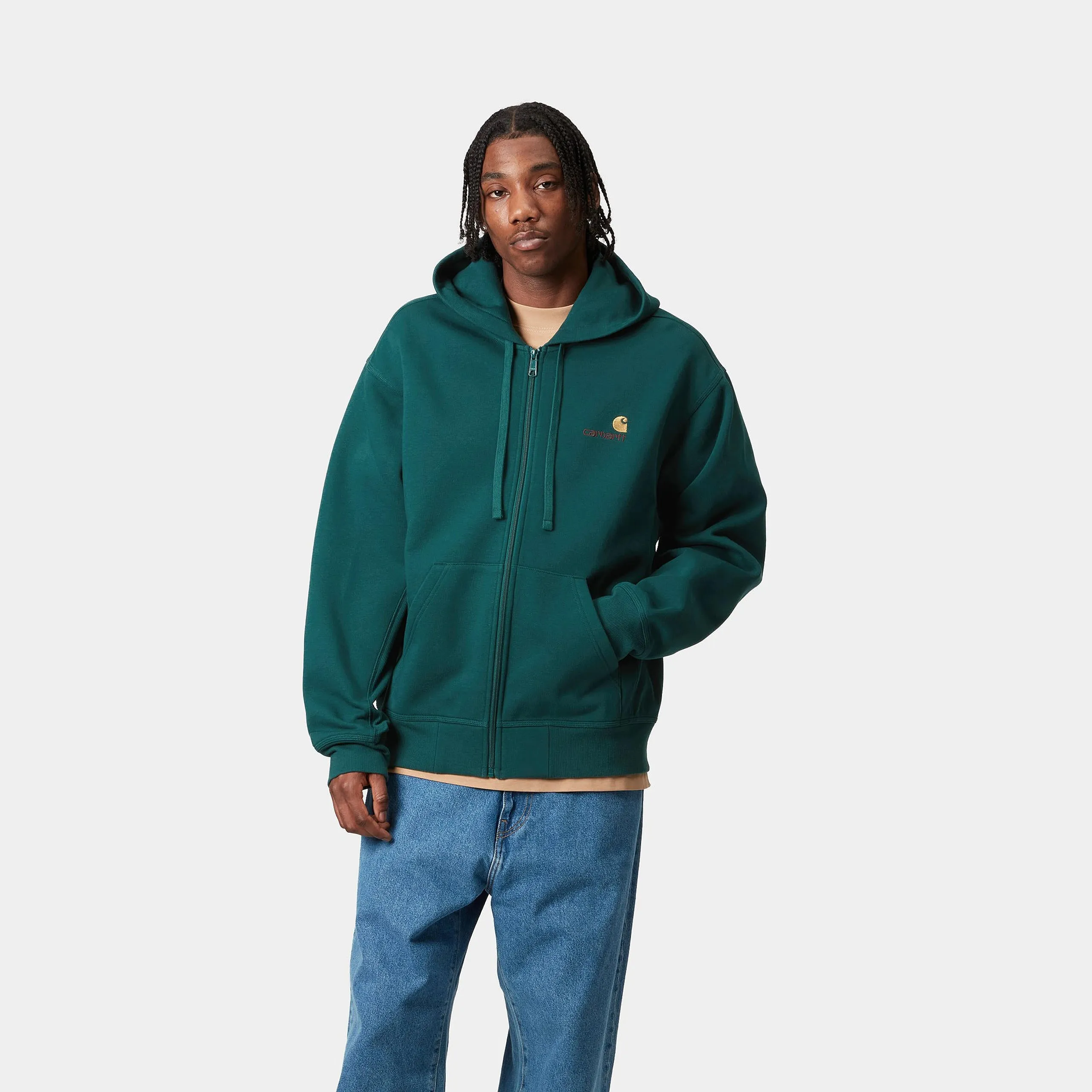 Carhartt WIP Mens American Script Zip Front Jacket Hoodie - Malachite sold by The Foot Factory product image thumbnail 5