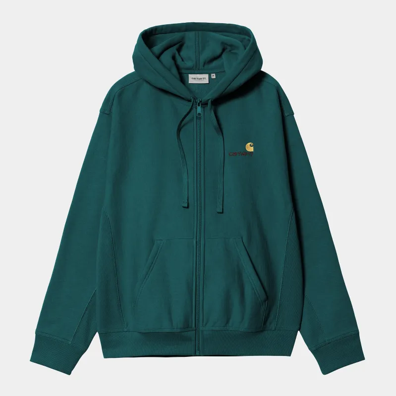Carhartt WIP Mens American Script Zip Front Jacket Hoodie - Malachite sold by The Foot Factory