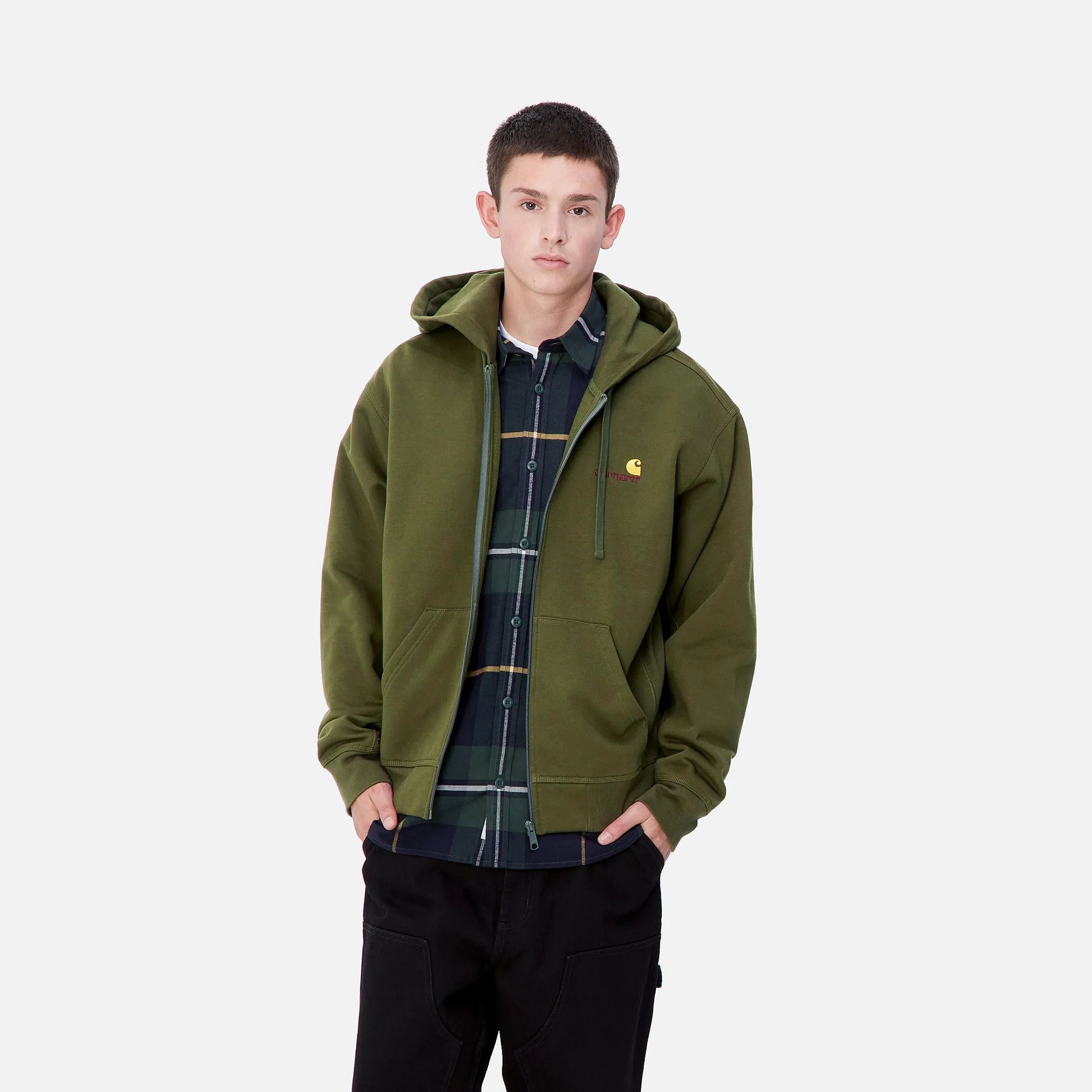 Carhartt WIP Mens American Script Zip Front Jacket Hoodie - Tarragon sold by The Foot Factory product image thumbnail 3