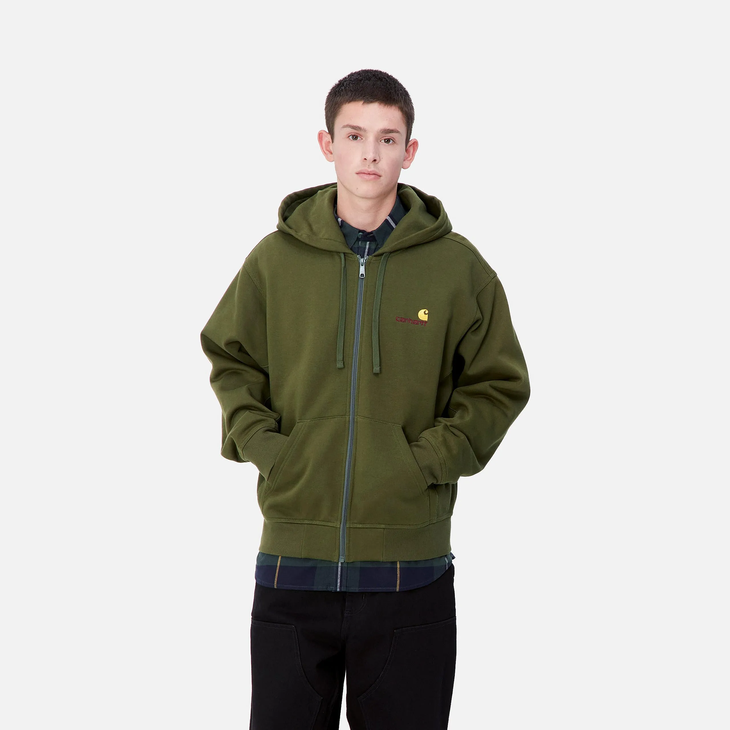 Carhartt WIP Mens American Script Zip Front Jacket Hoodie - Tarragon sold by The Foot Factory product image thumbnail 5