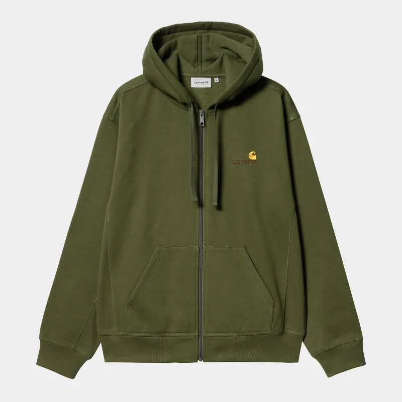 Carhartt WIP Mens American Script Zip Front Jacket Hoodie - Tarragon sold by The Foot Factory
