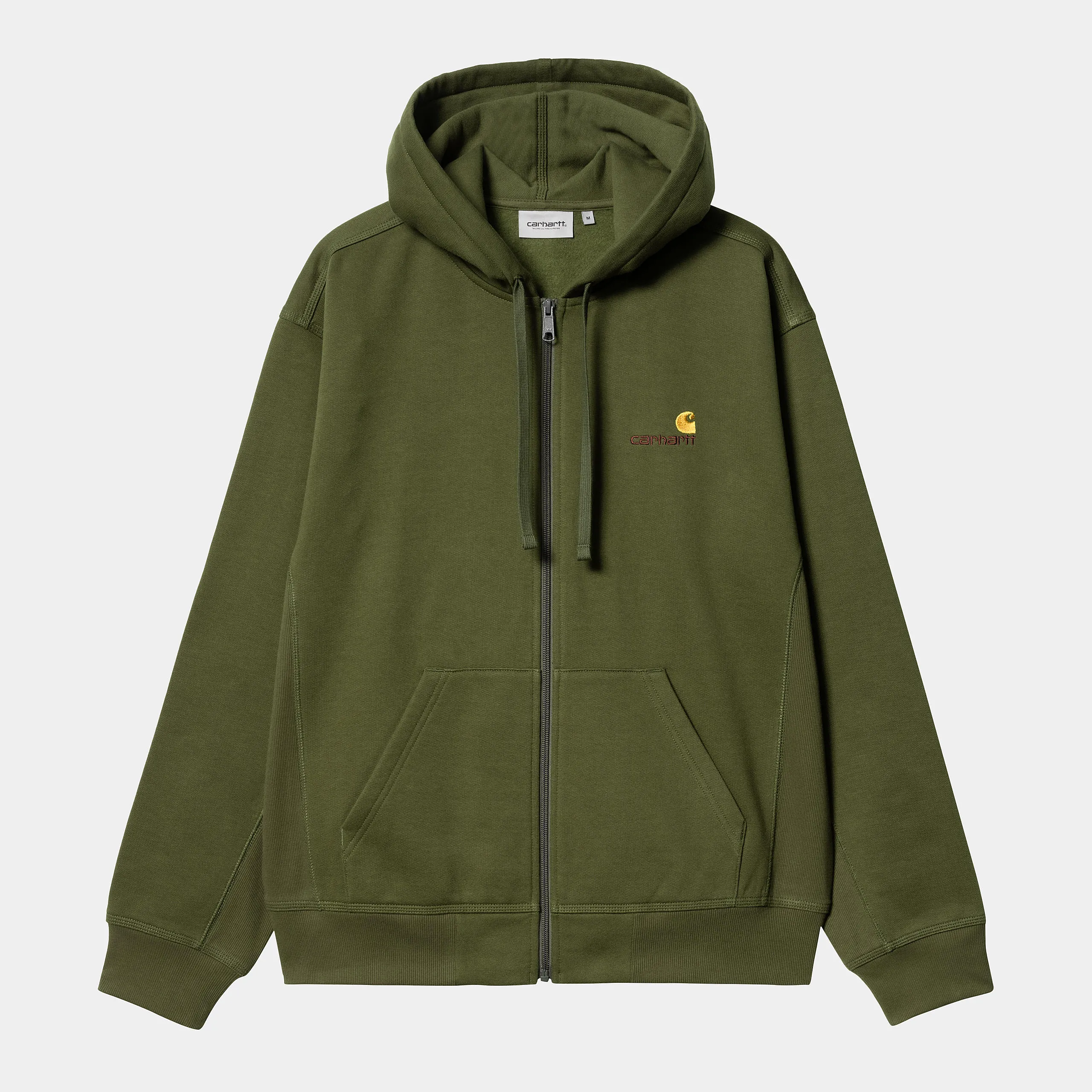 Carhartt WIP Mens American Script Zip Front Jacket Hoodie - Tarragon sold by The Foot Factory