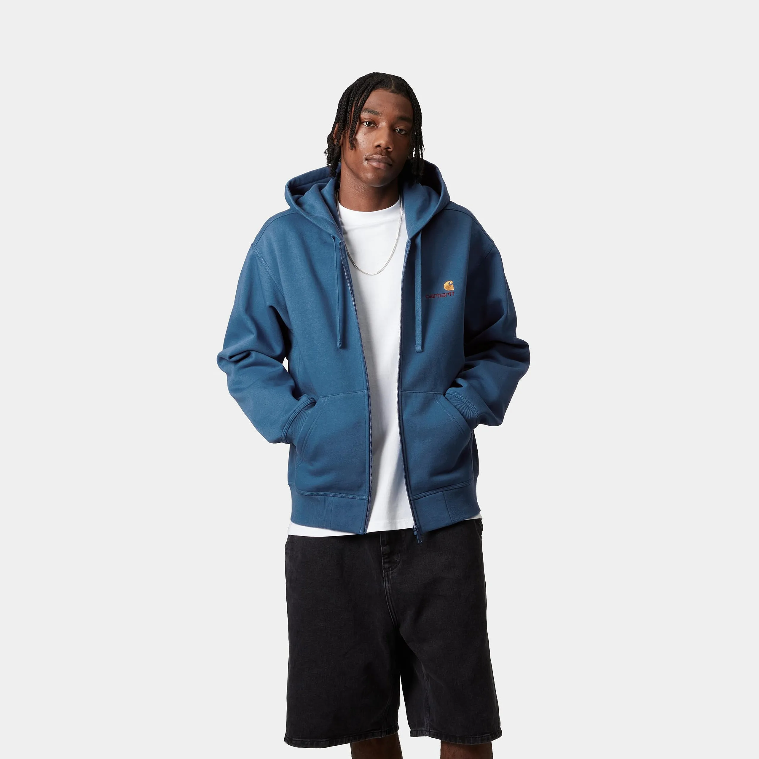 Carhartt WIP Mens American Script Zip Front Jacket Hoodie - Sodalite sold by The Foot Factory product image thumbnail 3