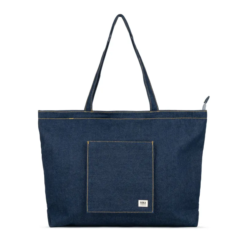 ROKA Portobello N Large Recycled Cotton Bag - Dark Wash Denim sold by The Foot Factory