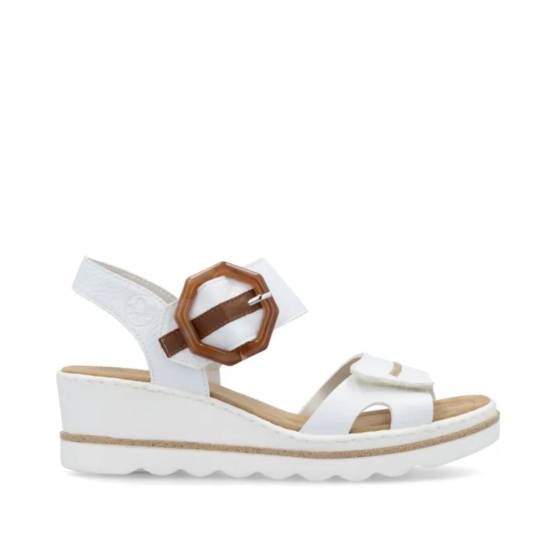 Rieker Womens Fashion Wedge Sandal - White sold by The Foot Factory