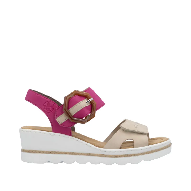 Rieker Womens Fashion Wedge Sandal - Pink sold by The Foot Factory