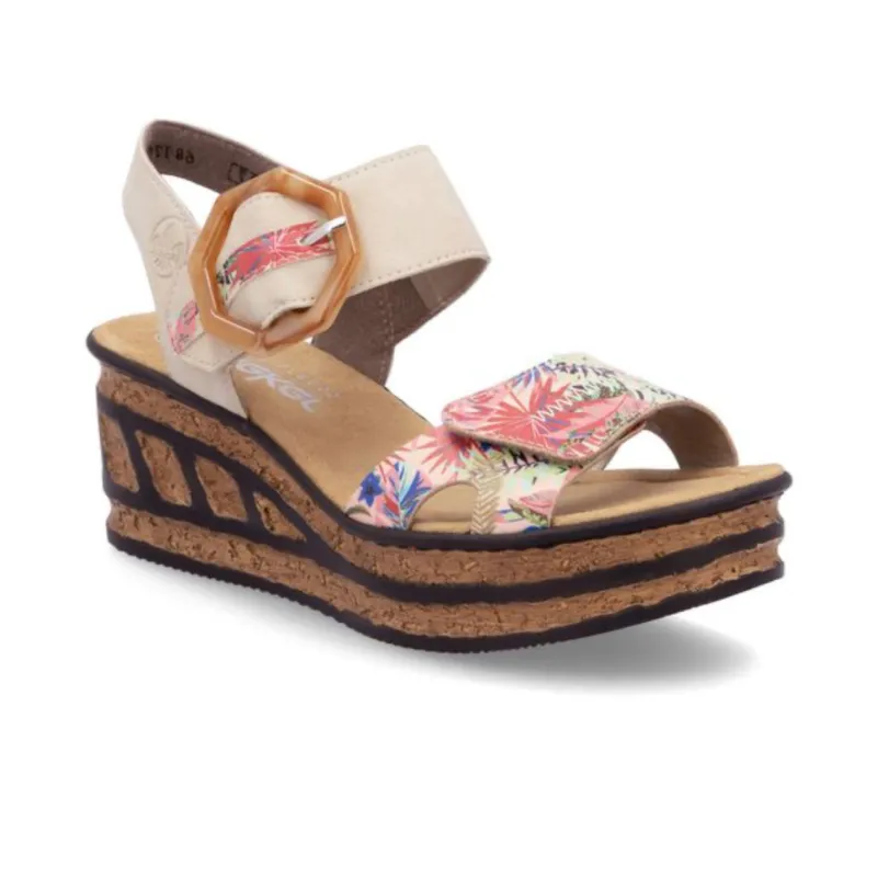 Rieker Womens Fashion Wedge Sandal - Pink Floral sold by The Foot Factory
