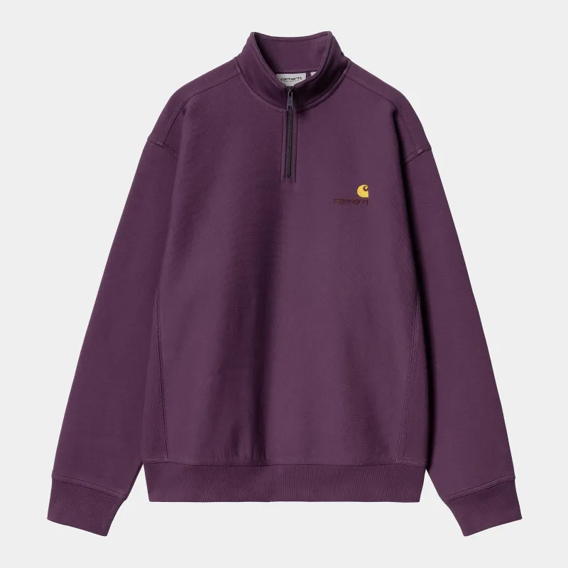 Carhartt WIP Mens Half Zip American Script Sweat Top - Huckleberry sold by The Foot Factory