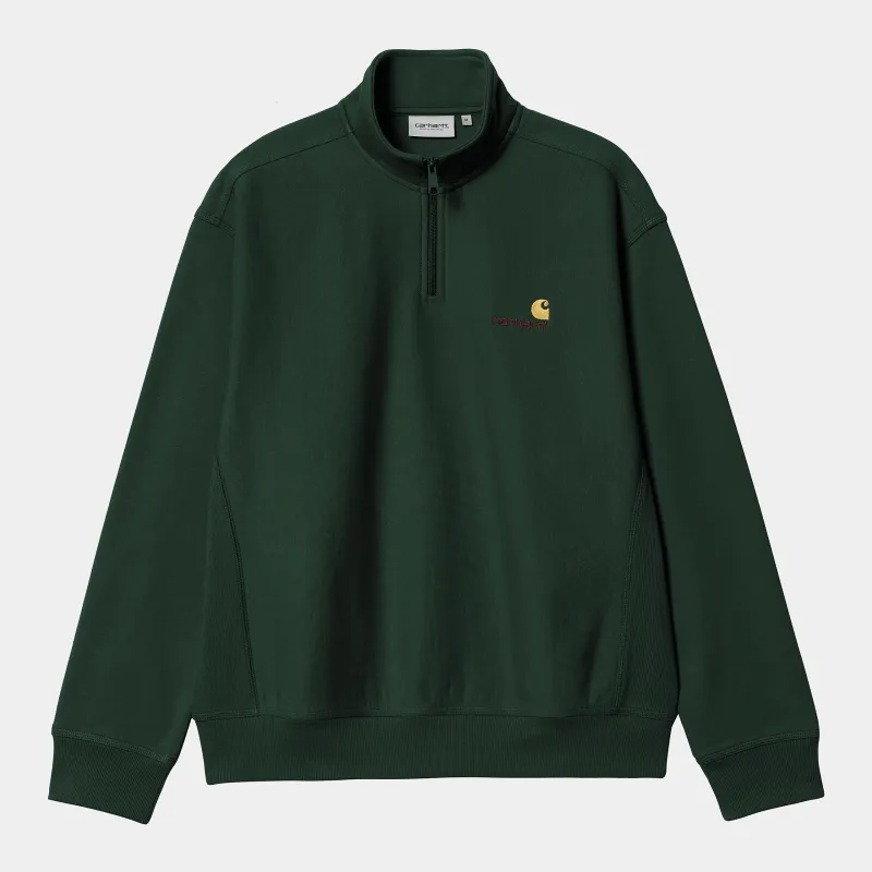 Carhartt WIP Mens Half Zip American Script Sweat Top - Conifer sold by The Foot Factory