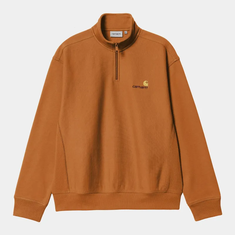 Carhartt WIP Mens Half Zip American Script Sweat Top - Sienna sold by The Foot Factory