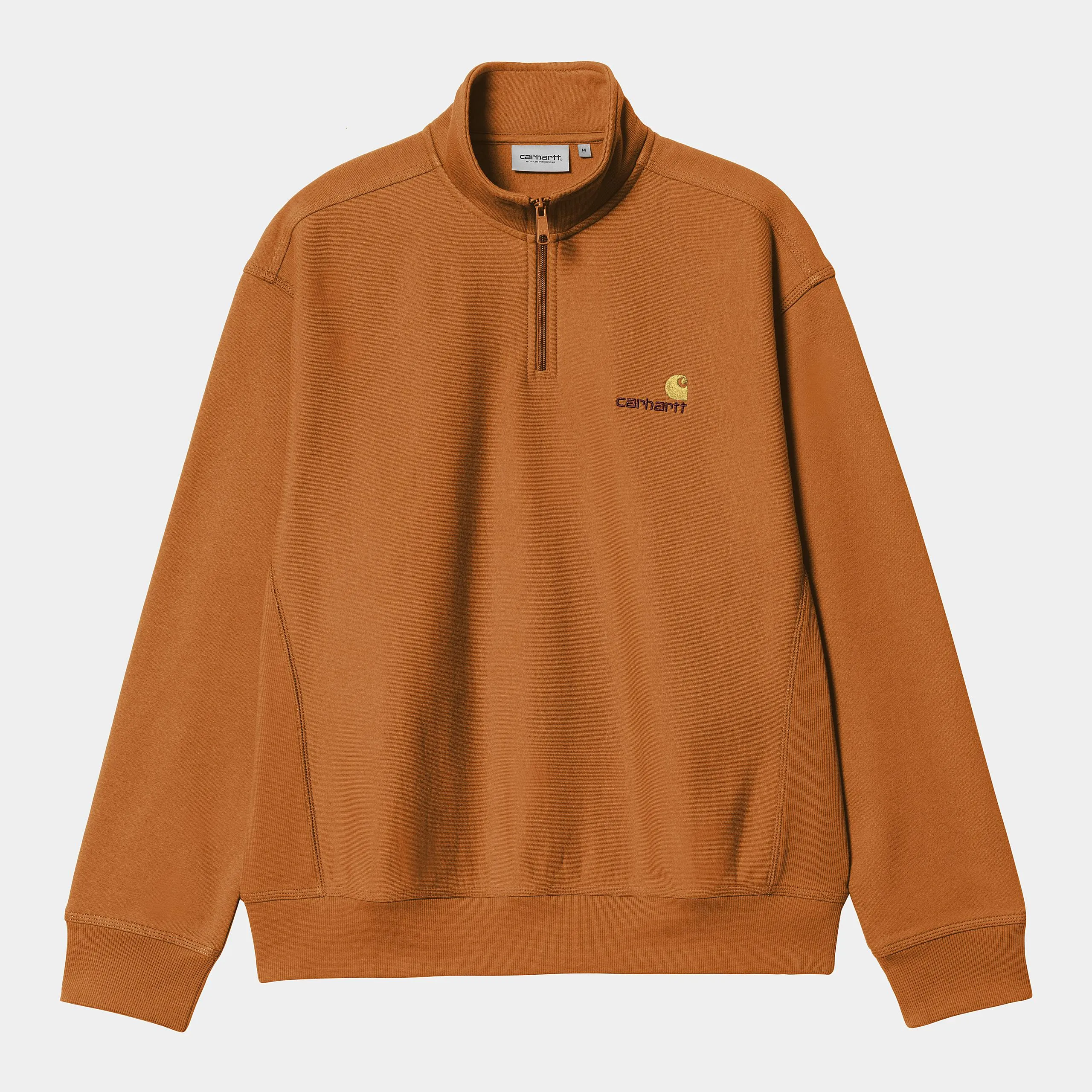 Carhartt WIP Mens Half Zip American Script Sweat Top - Sienna sold by The Foot Factory