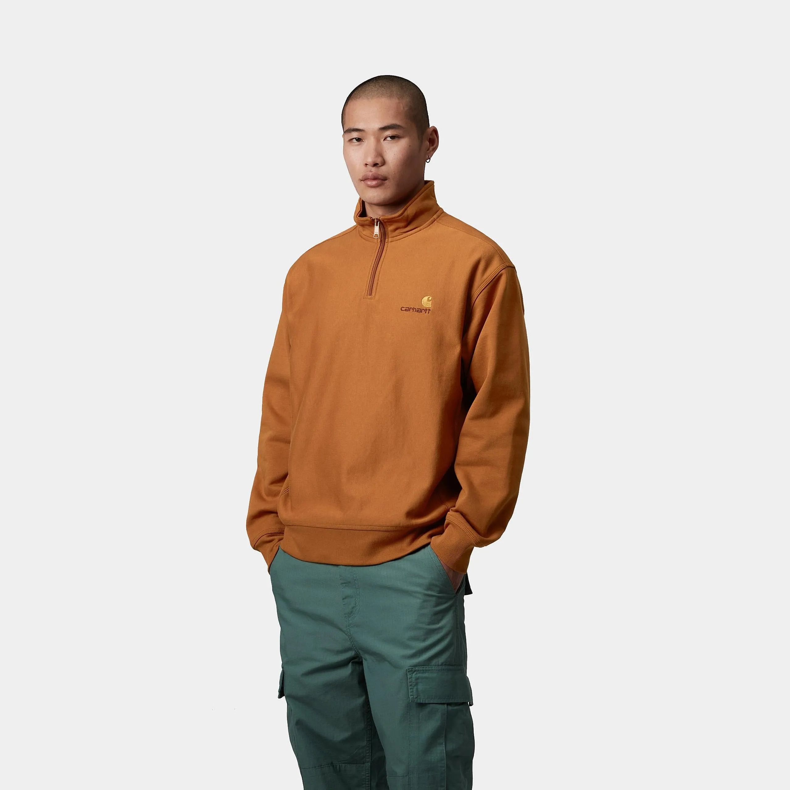 Carhartt WIP Mens Half Zip American Script Sweat Top - Sienna sold by The Foot Factory product image thumbnail 3