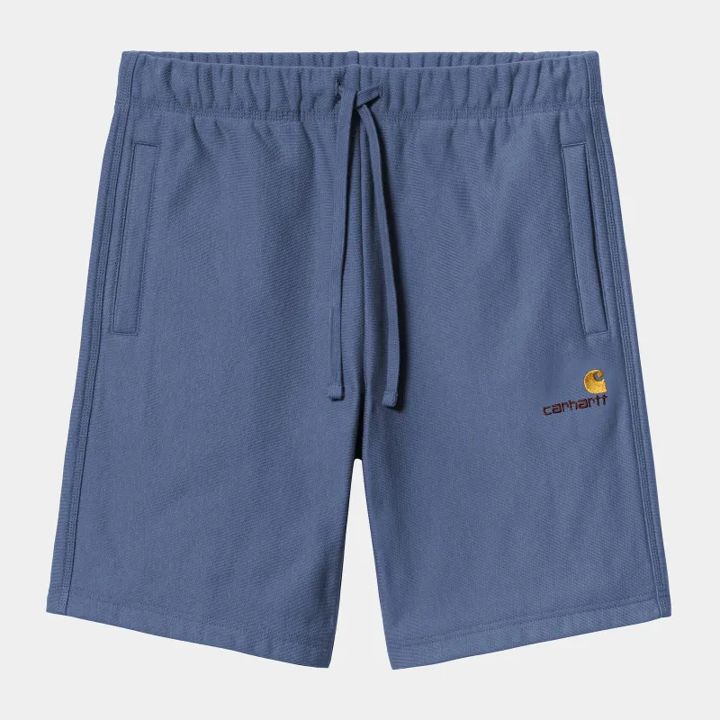 Carhartt WIP Mens American Script Sweat Shorts - Blue Iris sold by The Foot Factory