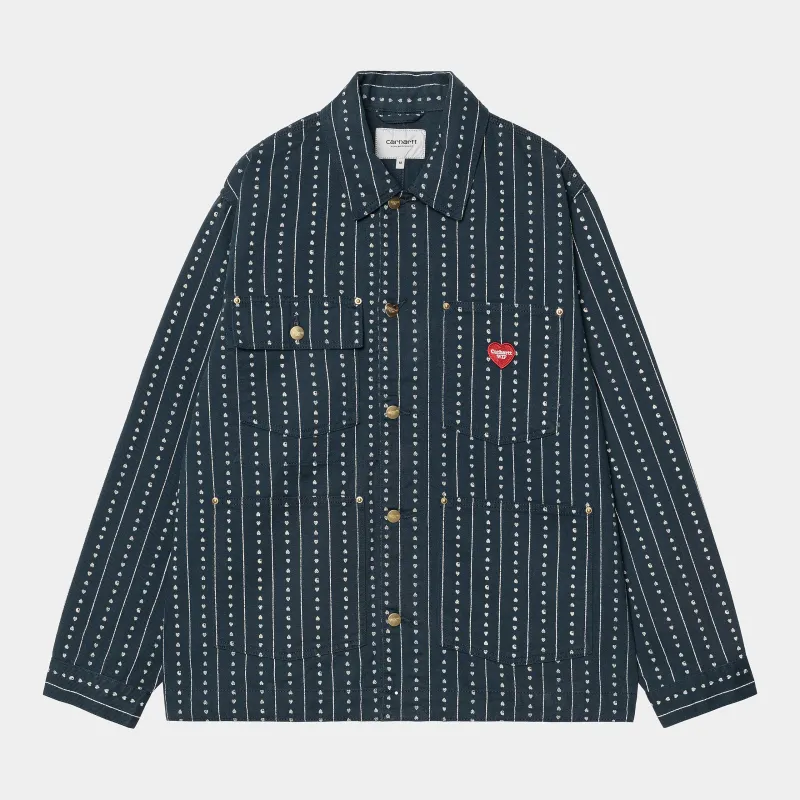 Carhartt WIP Mens Drewe Heart C Pinstripe Chore Coat Jacket - Ink / Natural sold by The Foot Factory